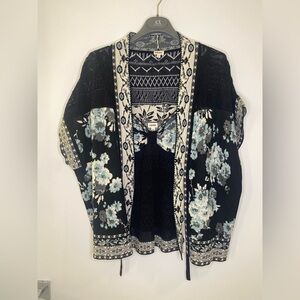 KENZO Designer Floral Lace Two-Piece Top & Cardigan